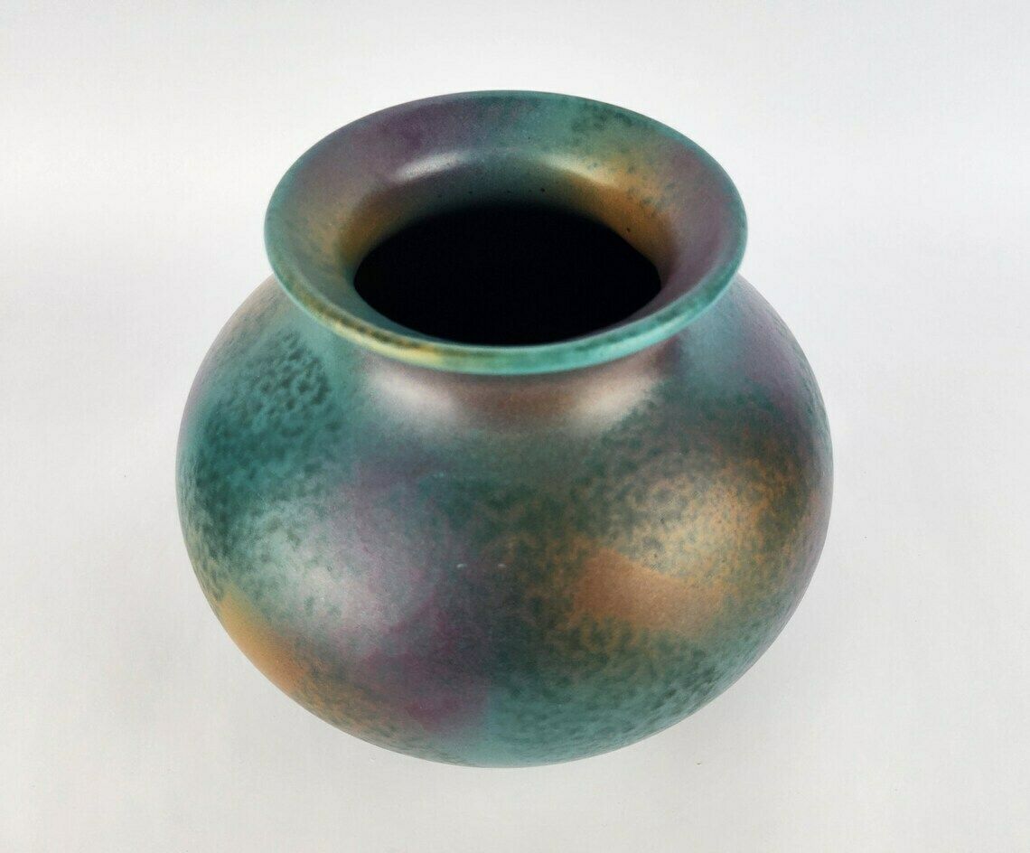 Vintage Steuler Keramik Green Turquoise And Purple Vase West German Pottery 1980s photo for sale