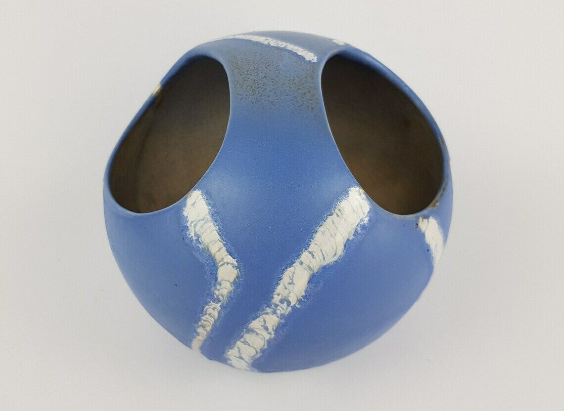 Vintage Schlossberg Keramik Fat Lava Bloempot/Vaas Met Azur Decor, Jaren 1970, West Duits Aardewerk
