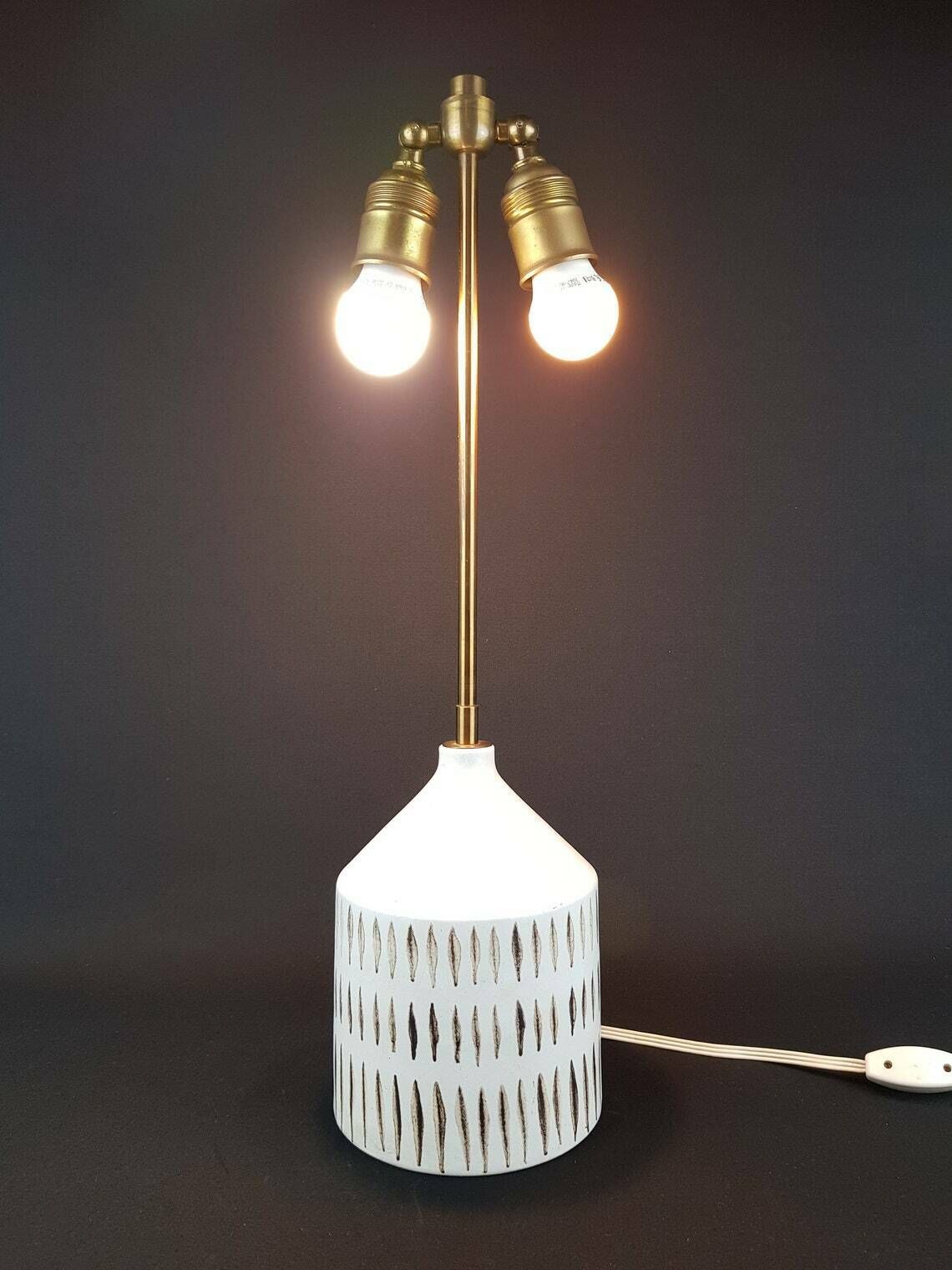 Unique Vintage Beige And Brown Ceramic Table Lamp By Walburga Külz West Germany Studio Pottery 1970s photo furniture