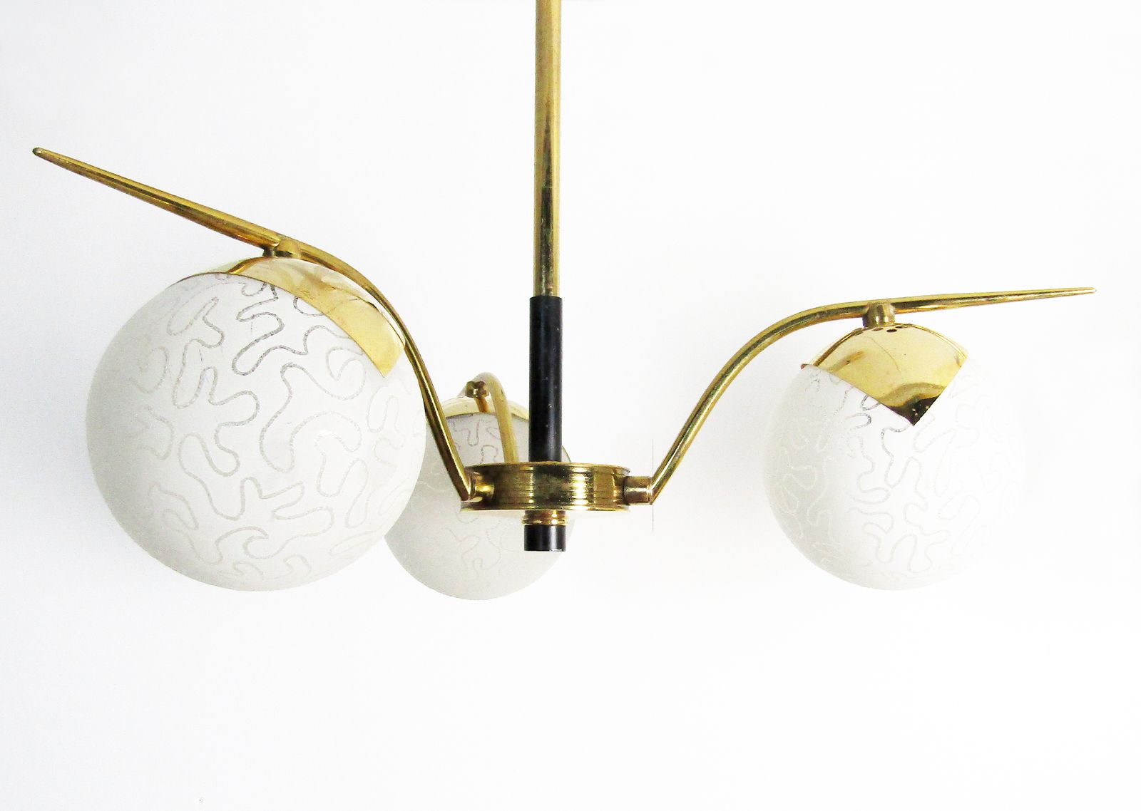 Pair Of 1960s Etched Globe Madmen Chandeliers By Maison Arlus photo for sale