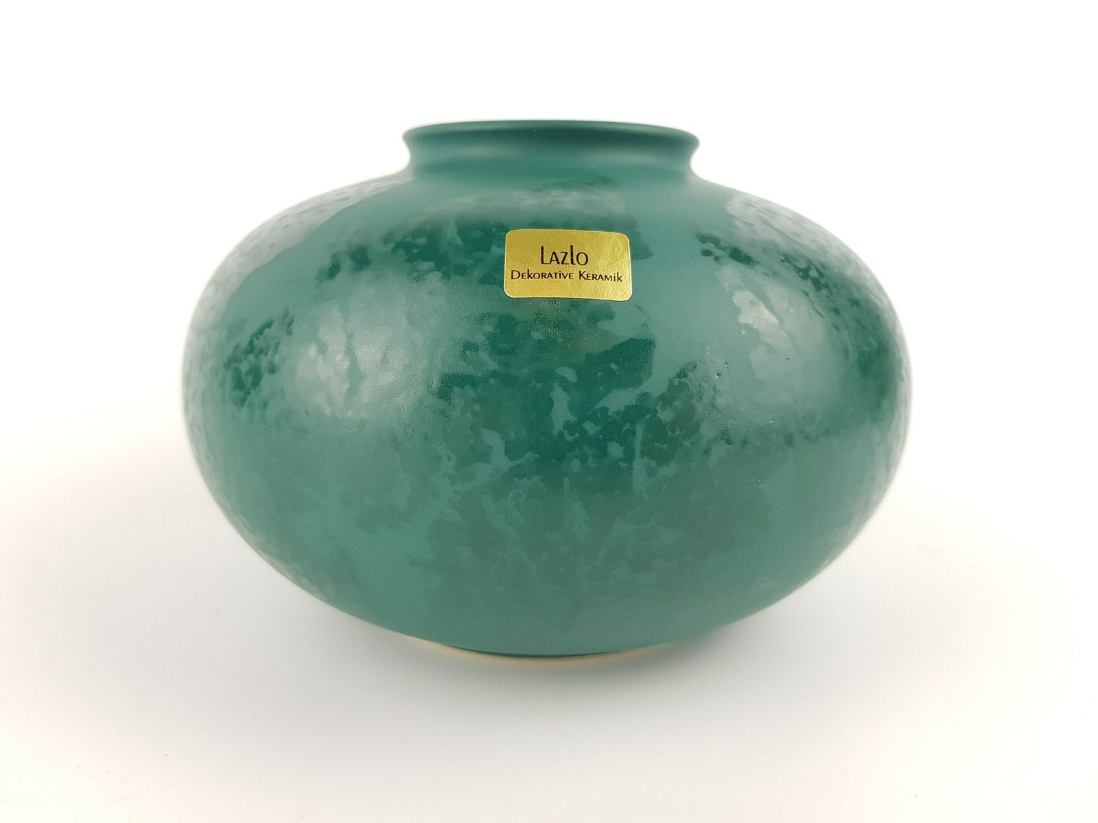 Vintage Bay Keramik Keramische Groene Schijfvaas 690/12 West German Pottery Jaren 1980