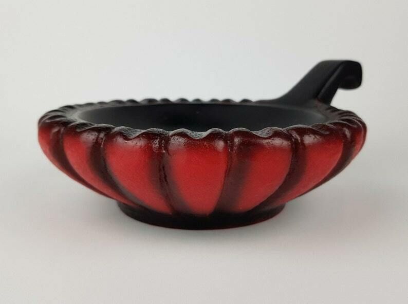 Vintage Carstens Atelier Red And Black Pumpkin Bowl From The Luxus Series Fat Lava Era West German Pottery 1960s