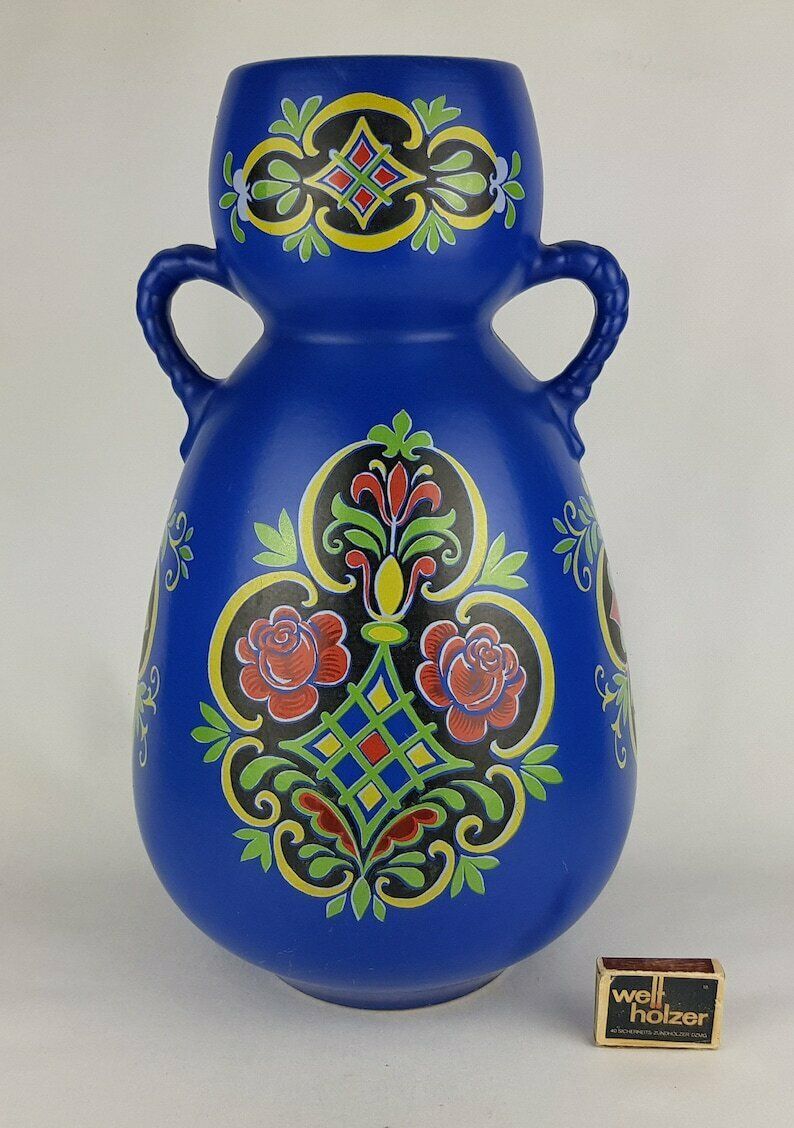 Vintage Xxl Ubelacker (ü Keramik) Blauwe Vloervaas West German Pottery Fat Lava Ca. Jaren 1960–1970 photo furniture