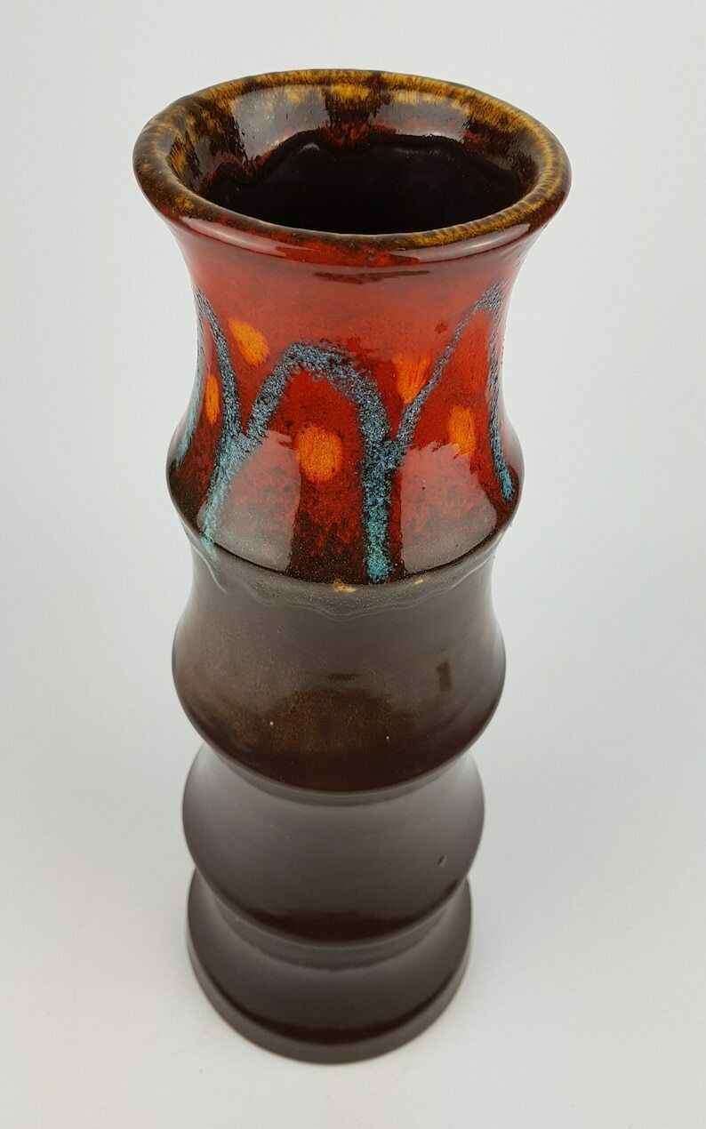 Vintage Silberdistel Fayencen Brown Red Vase, West German Pottery 1970s photo Home Decor