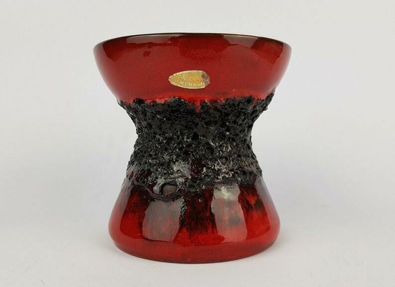Vintage Rode Kreutz Keramik Diabolo Fat Lava Vaas 430 West German Pottery 1970