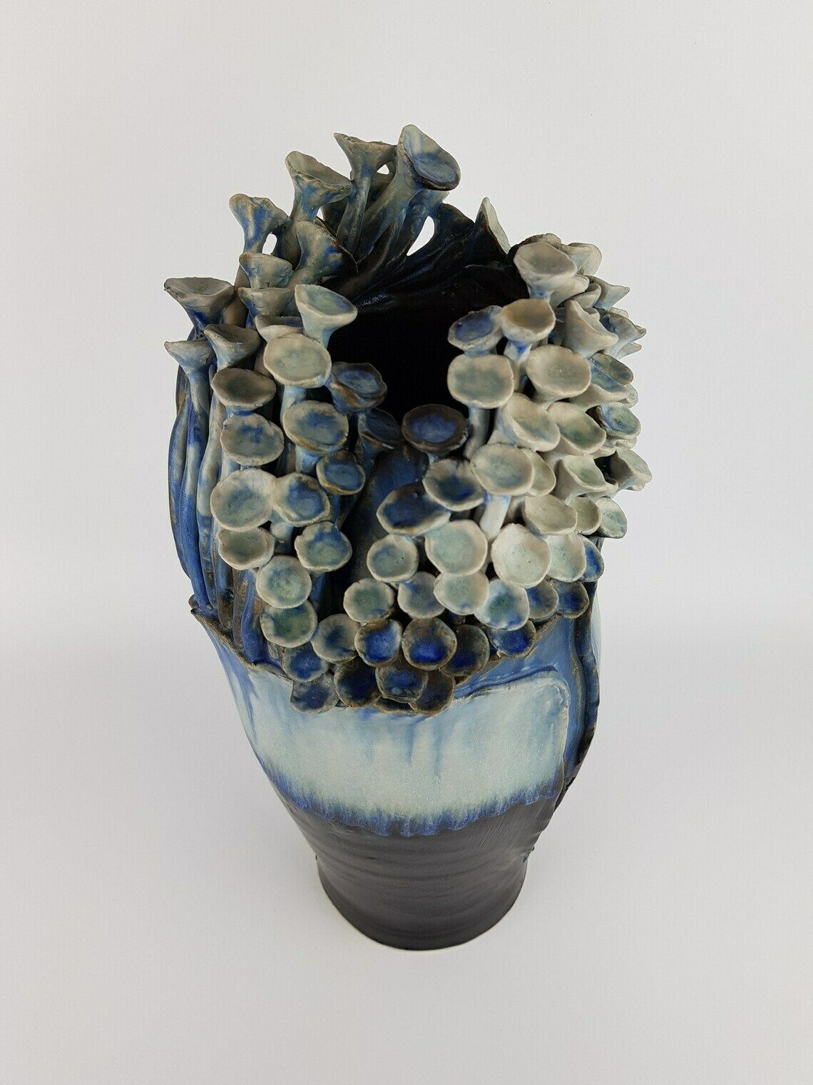 Vintage Stylish Studio Art Pottery Blue 'Mushroom" Vase From Töpferei Maria & Werner Schott Petershagen West Germany 1960s photo 537.0