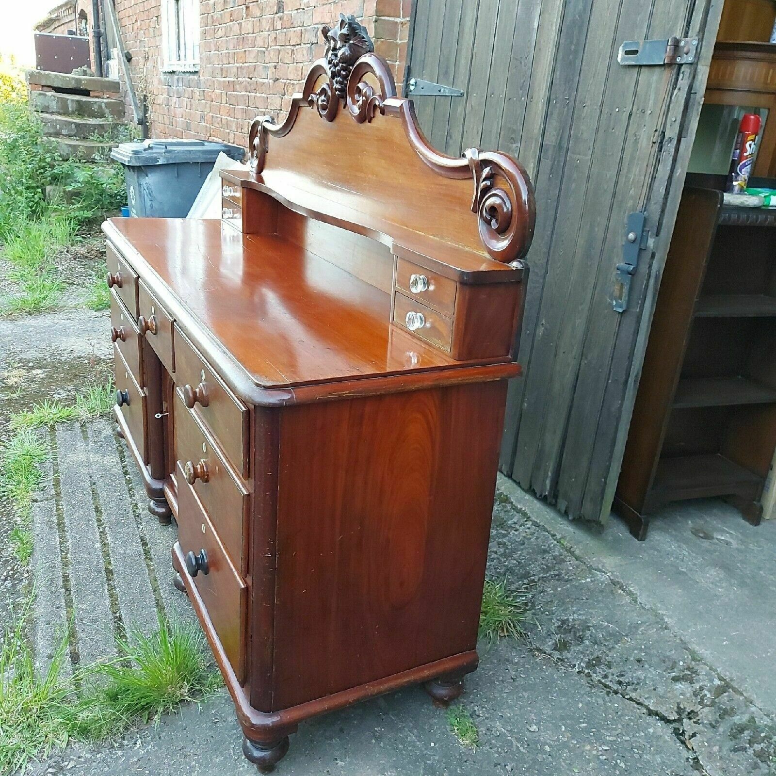 Antique Mahogany Victorian Chiffonier Sideboard 11 Drawers Cupboard And Key photo 875.0