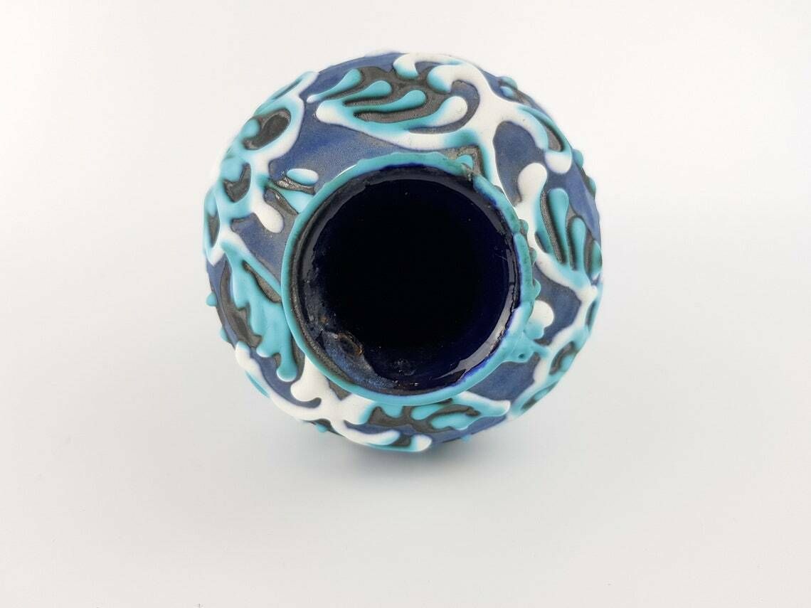 Vintage Marei Keramik Blue Hand Painted Vase 1100 West German Pottery 1960s photo 64.0