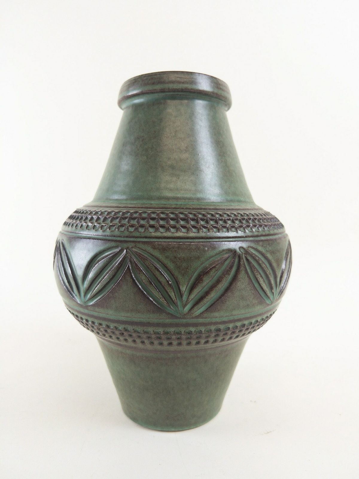 West German Pottery   Knödgen Edelkeramik Ilkra Ceramic Vase With Handle   Jade Green Handmade Heavy Vase photo 94.0