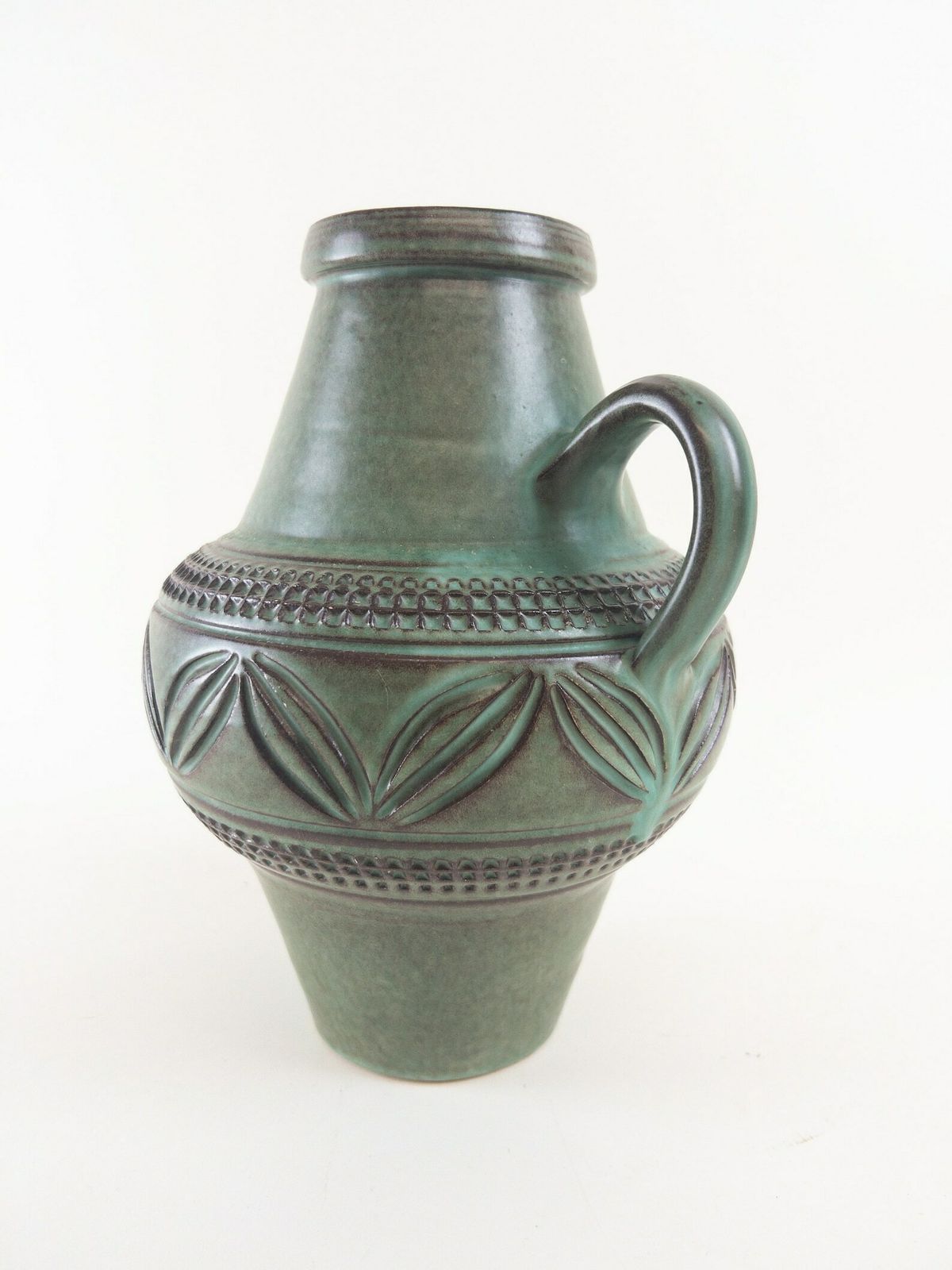 West German Pottery   Knödgen Edelkeramik Ilkra Ceramic Vase With Handle   Jade Green Handmade Heavy Vase photo buy