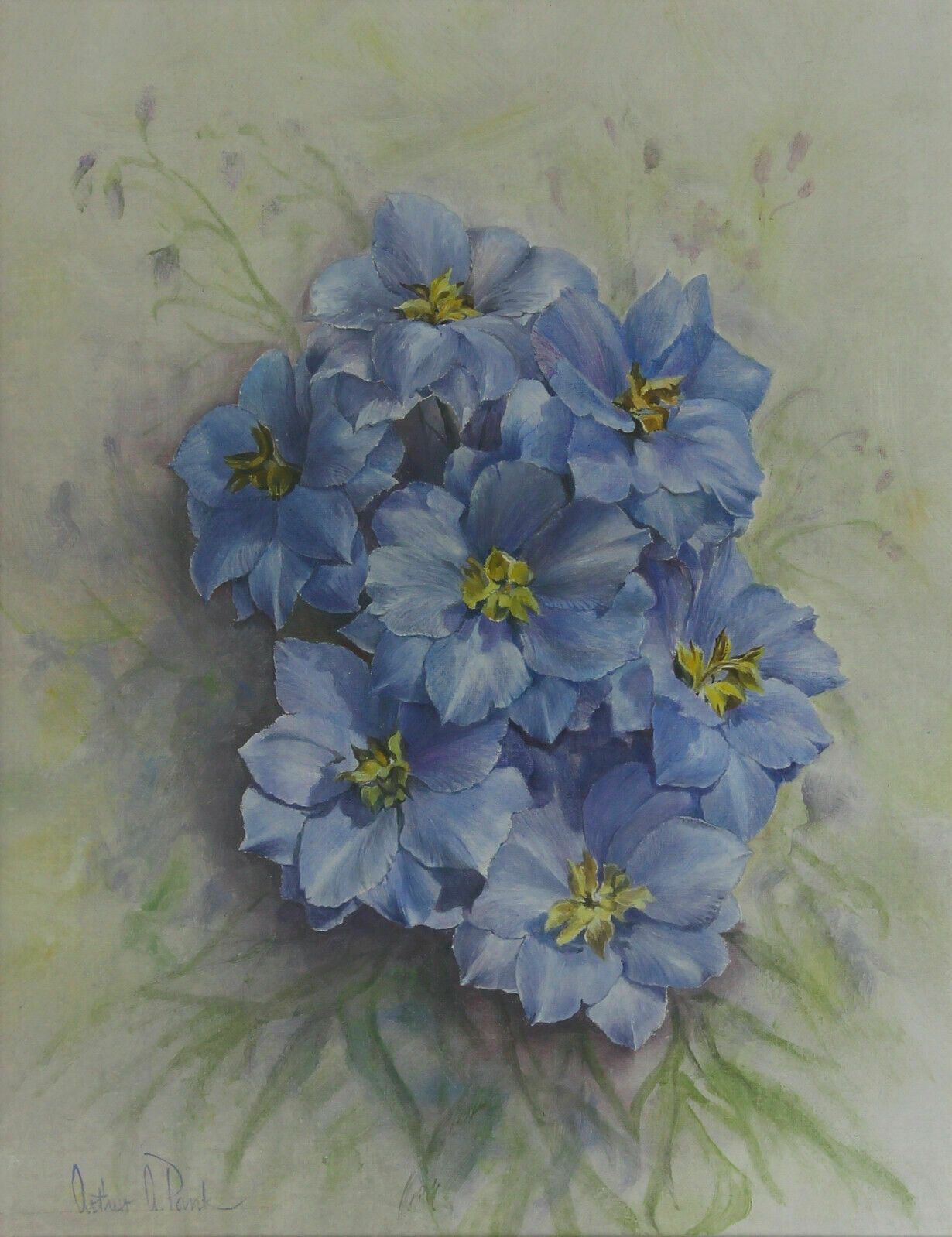 Oil Painting By Arthur A. Pank. Delphiniums photo furniture
