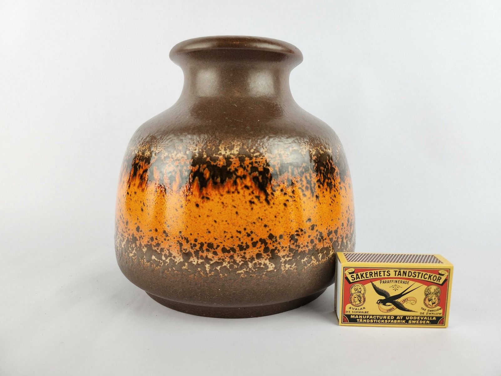 Vintage Scheurich Keramik Oranje En Bruine Vaas 293 16, West Duits Aardewerk, Jaren 1970 photo furniture