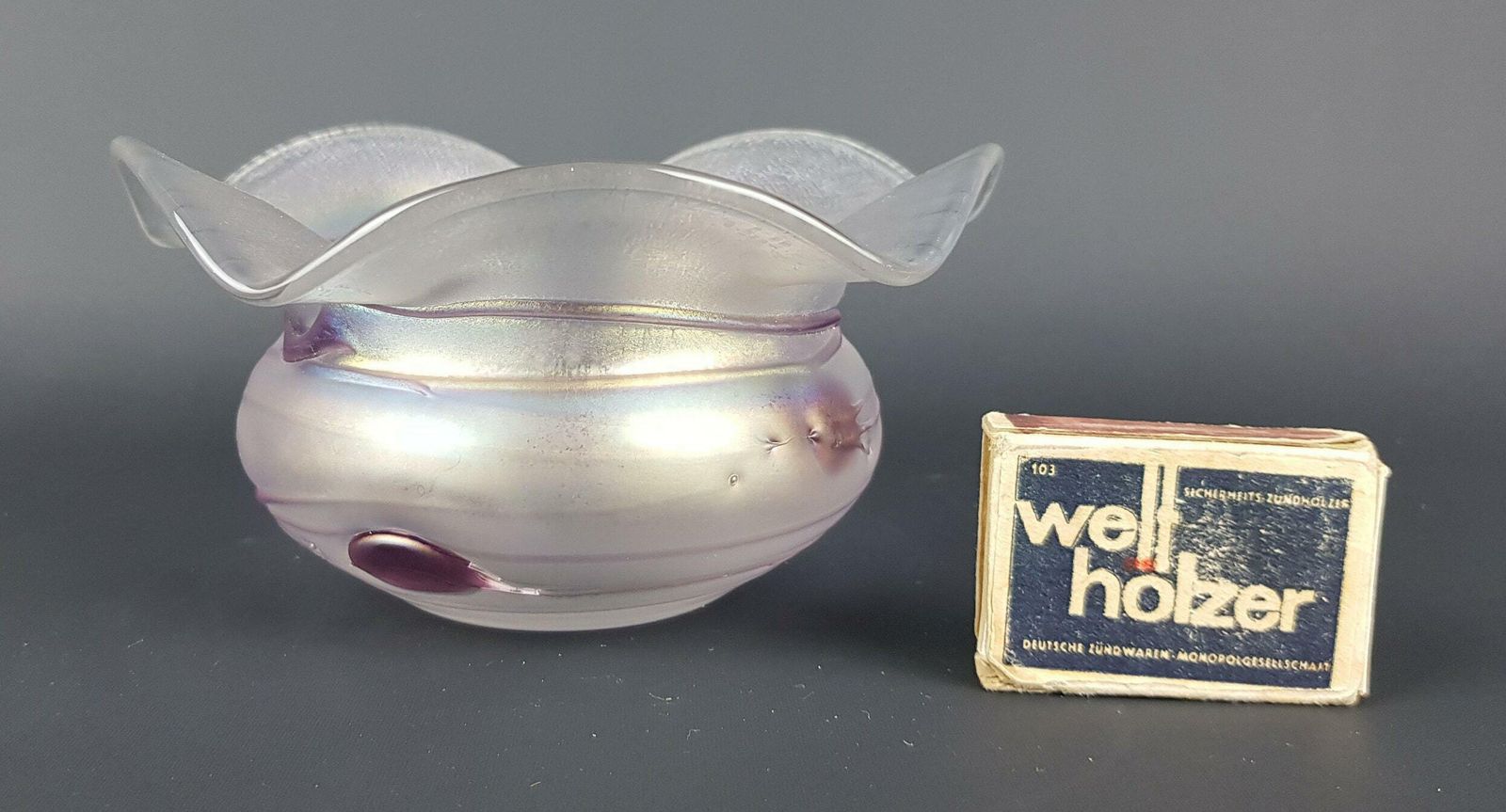 Vintage Art Deco Freiherr Von Poschinger Iridescent Bowl With Purple Accents Fleur By Martin Weinberger West Germany 1970s photo furniture