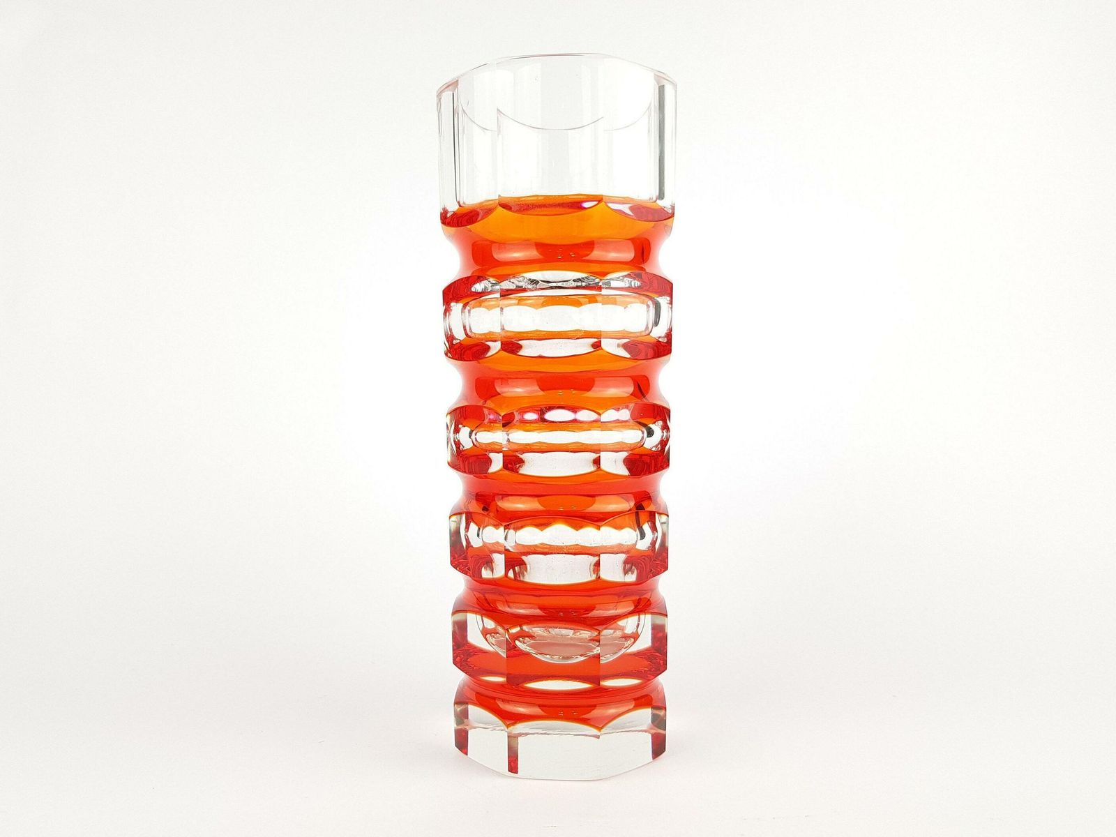 Vintage Stunning Red Veb Glaswerke Schmiedefeld By Oldrich Lipsky Octagonal Facetted Crystal Glass Exbor Vase 1960s 1970s