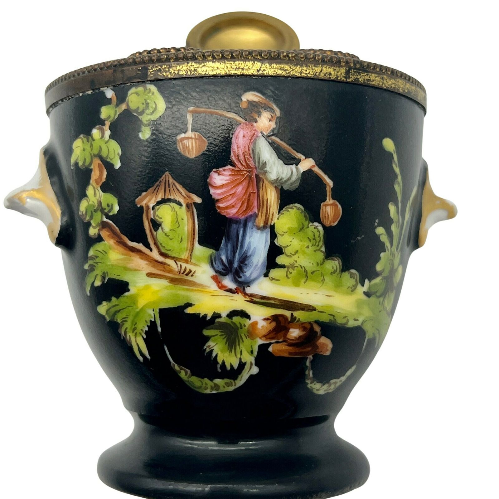 Antique Limoges Mavaleix & Granger Painted Porcelain Inkwell   Art Deco Period   Study Decor   Office Decor