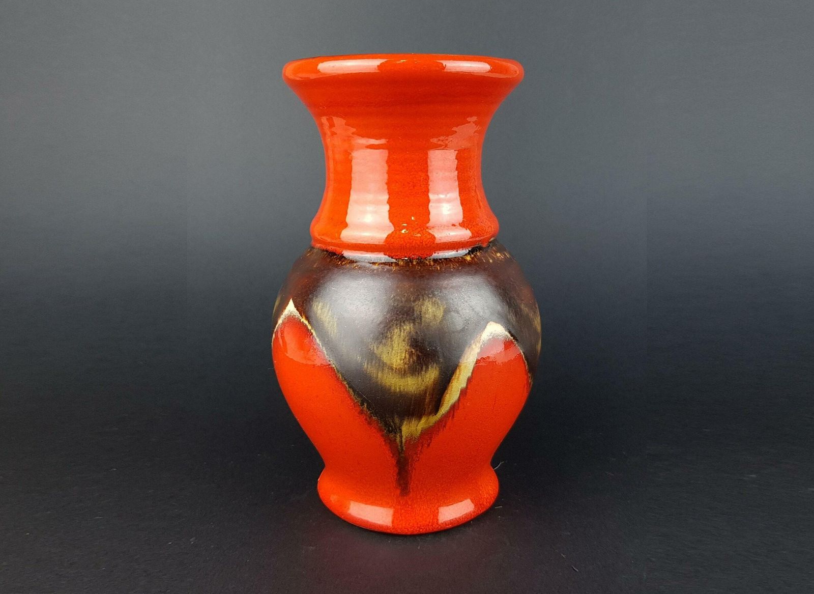 Vintage Jasba Keramik Red With Brown Drip Glaze Vase N211 10 18 West German Pottery 1960s