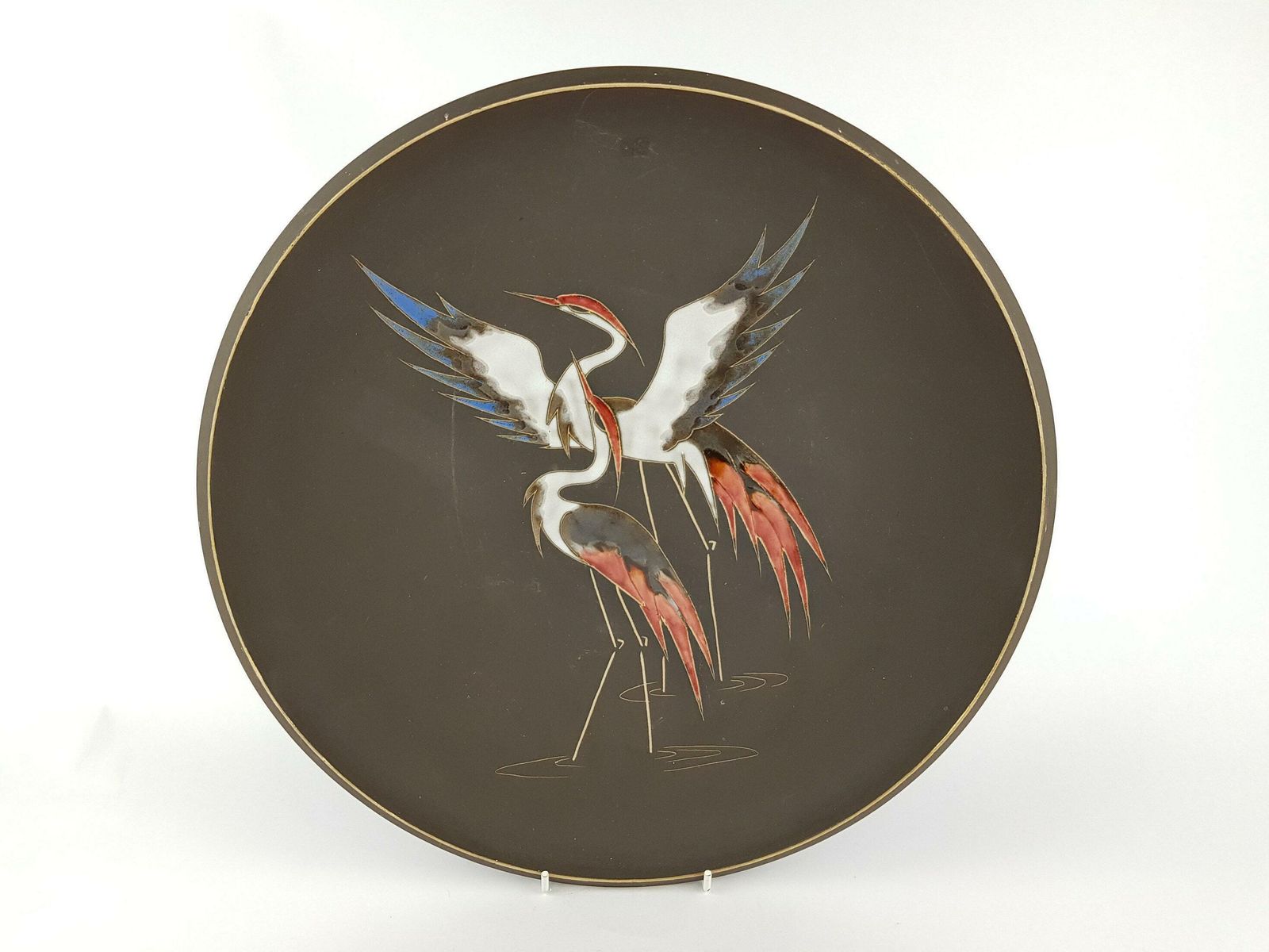 Vintage Large Ruscha Keramik Wall Plaque With Heron Decor 430 West German Pottery 1960s 1970s