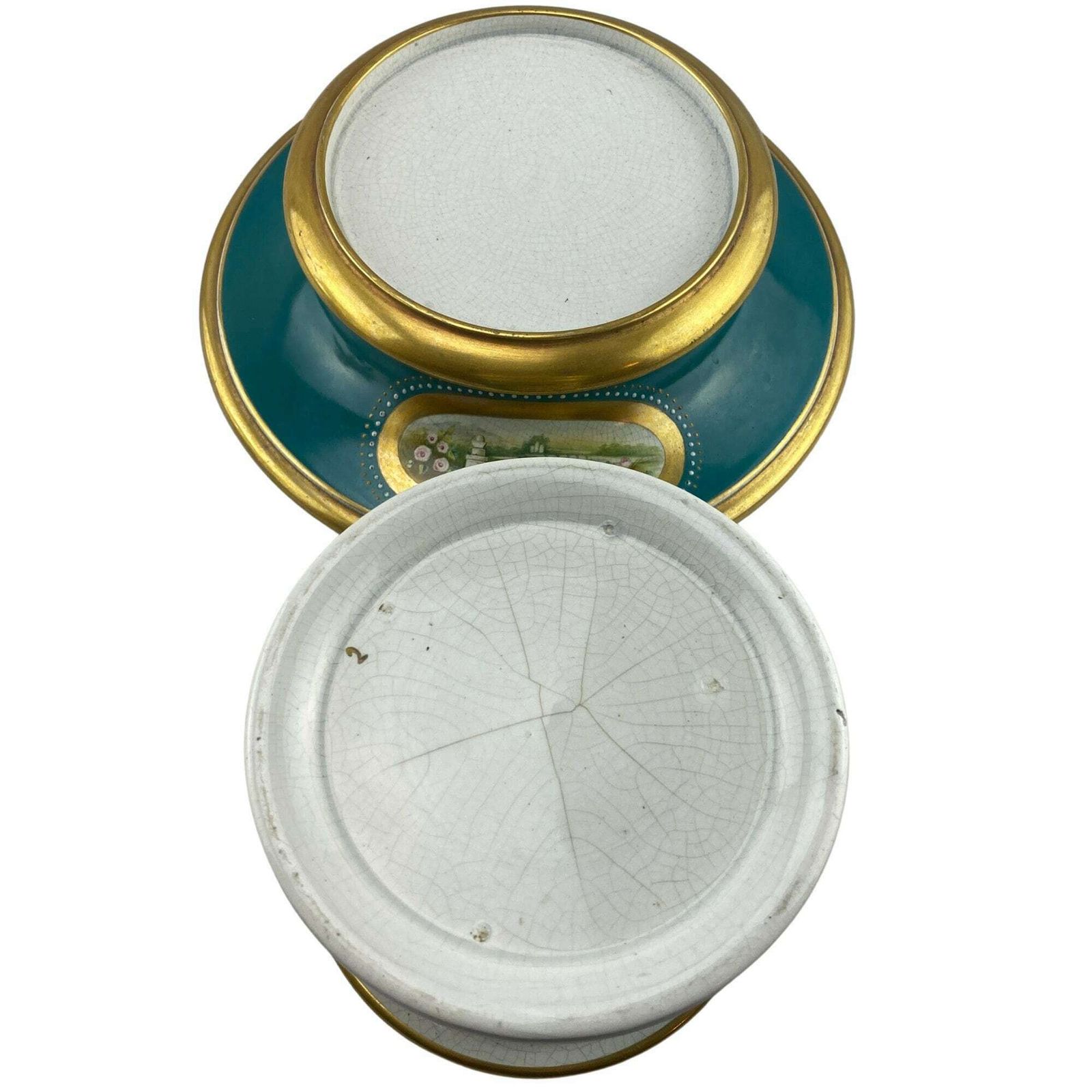 photo furniture 19th Century Porcelain Stand With Inscription   1873   Jardinier   Planter   Gilt & Turquoise   Country House Decor