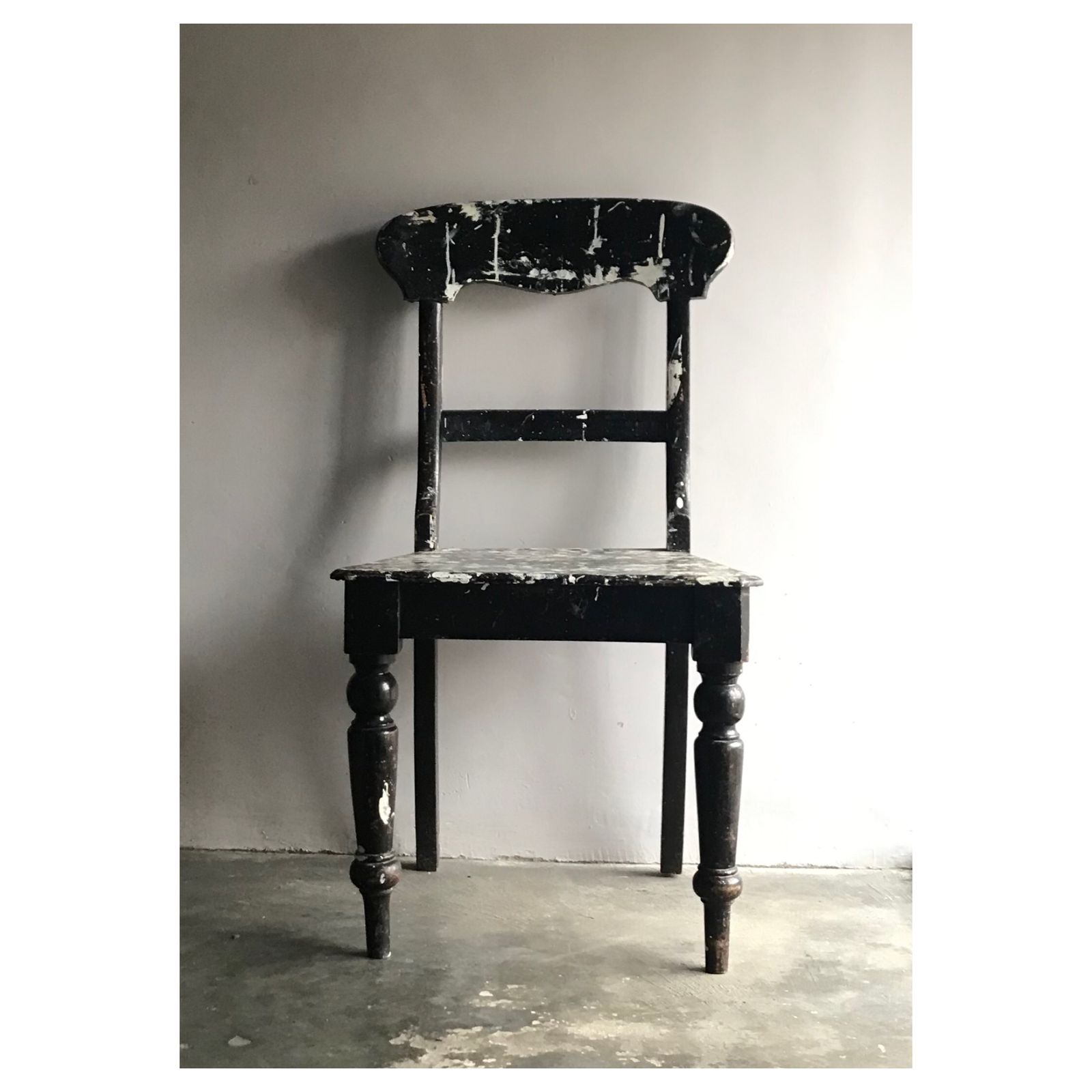 Antique Black Paint Splashed Wooden Artists Chair