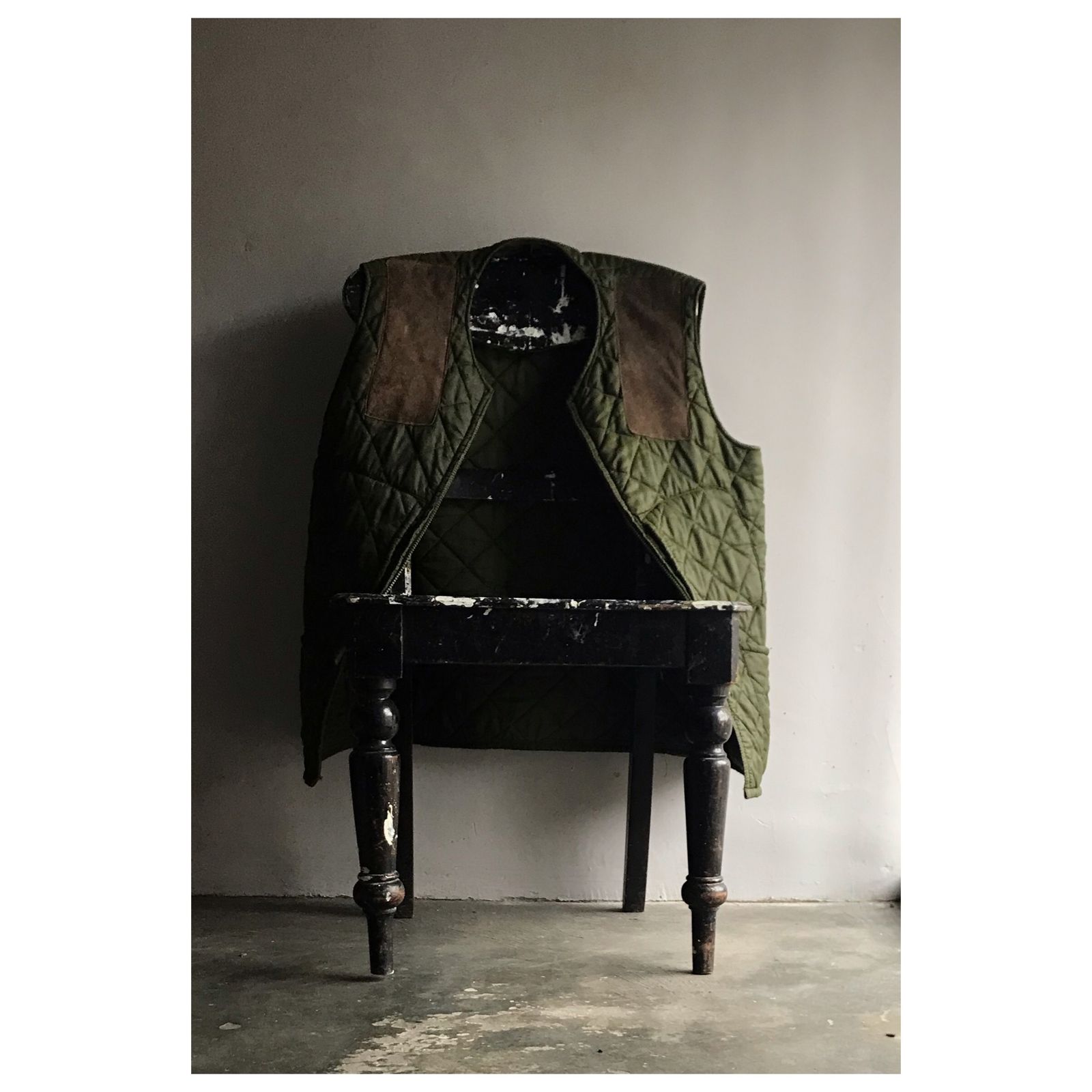 Antique Black Paint Splashed Wooden Artists Chair photo for sale
