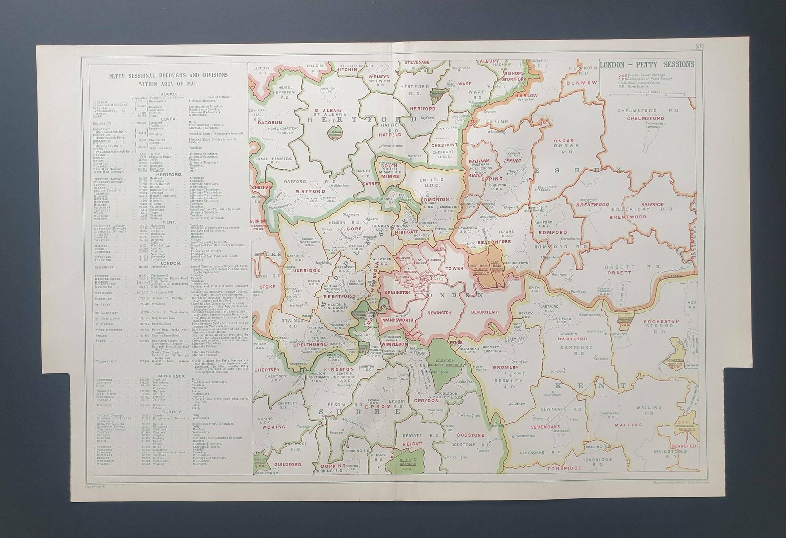 London Petty Sessions   Original Large 1929 London Map