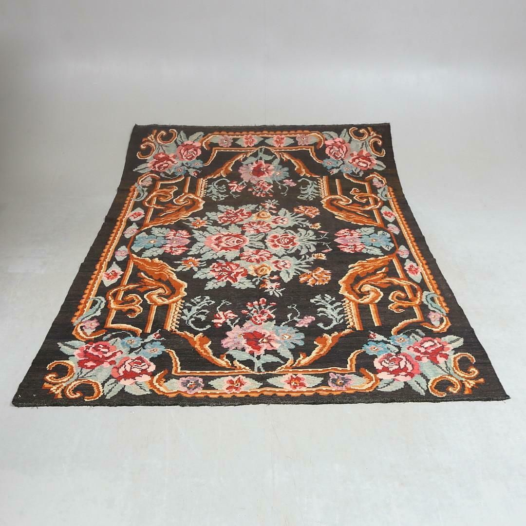 Handmade Kilim Rug Traditional Floral Carpet Livingroom Moldavian Kelim Brown photo 3850.0