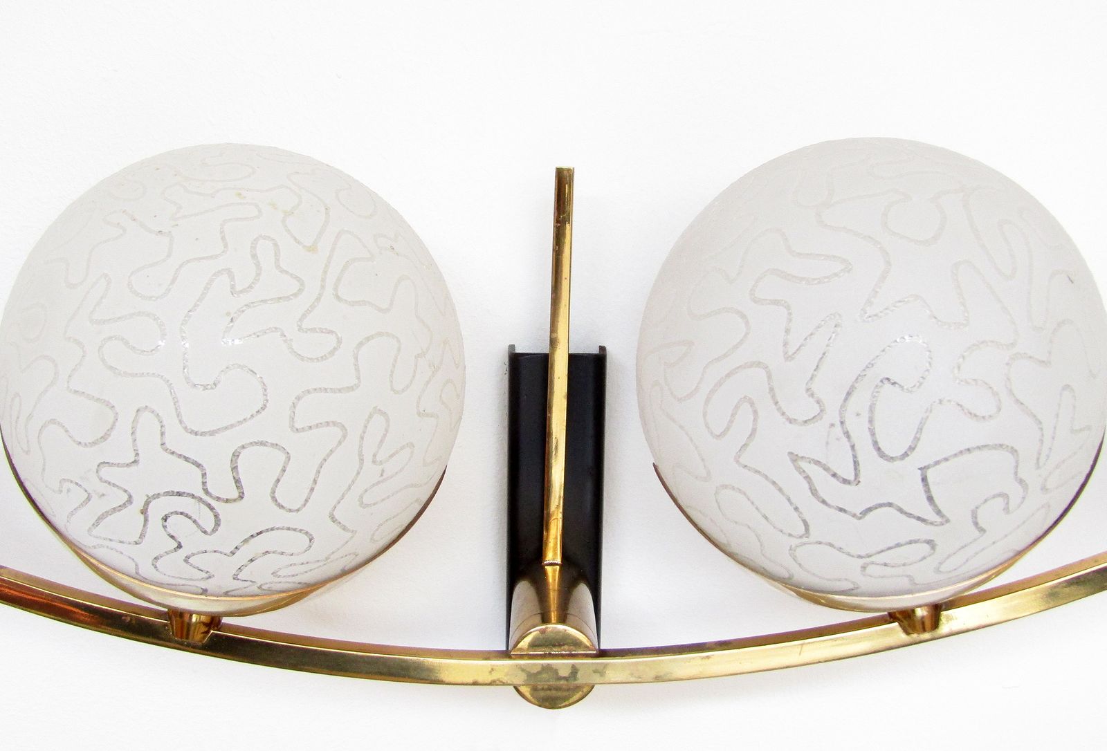 Pair Of Large 1960s French Etched Globe Madmen Sconces By Maison Arlus C.1960 photo Lighting