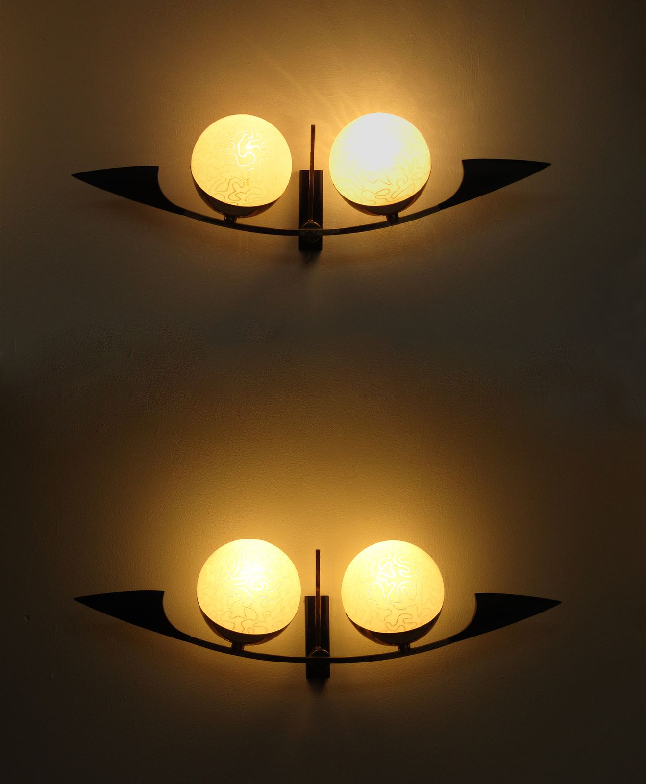 Pair Of Large 1960s French Etched Globe Madmen Sconces By Maison Arlus C.1960 photo 2500.0