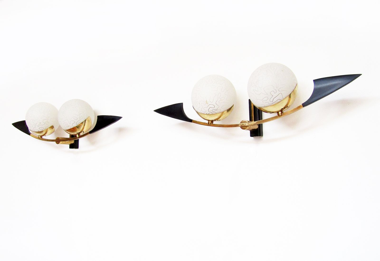 Pair Of Large 1960s French Etched Globe Madmen Sconces By Maison Arlus C.1960 photo vinterior
