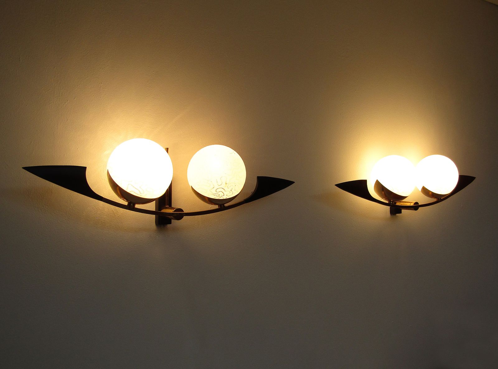 Pair Of Large 1960s French Etched Globe Madmen Sconces By Maison Arlus C.1960 photo vintage