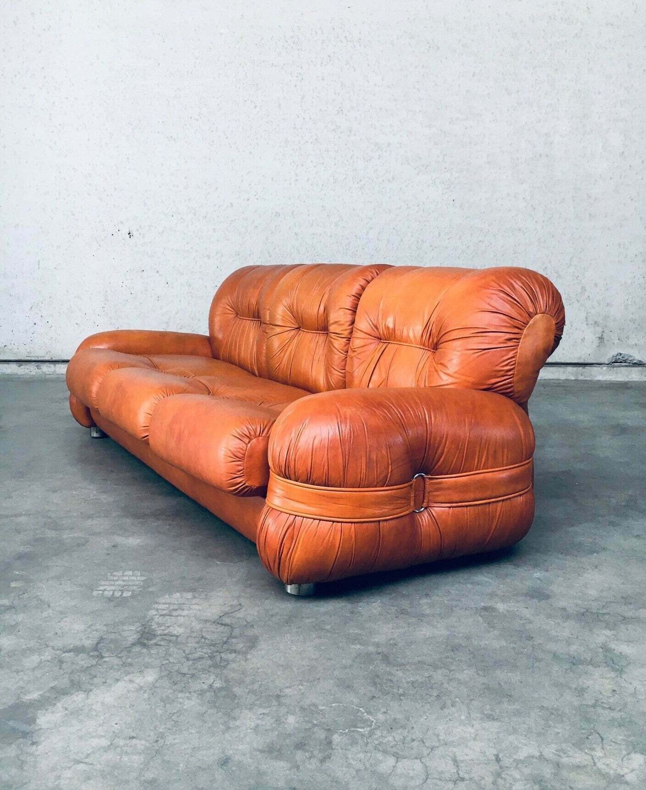 Italiaans Design Leren 3 Zitsbank, Mid Century Modern, Jaren 1970 photo vinterior