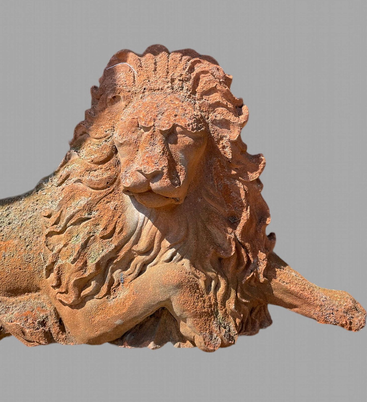 Pair Of Weathered Terracotta Lion Garden Ornaments photo furniture