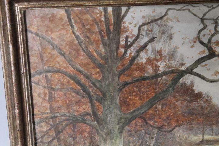 Antique Rare Double Sided Watercolor Painting XIX Landscape With Antique Frame photo for sale