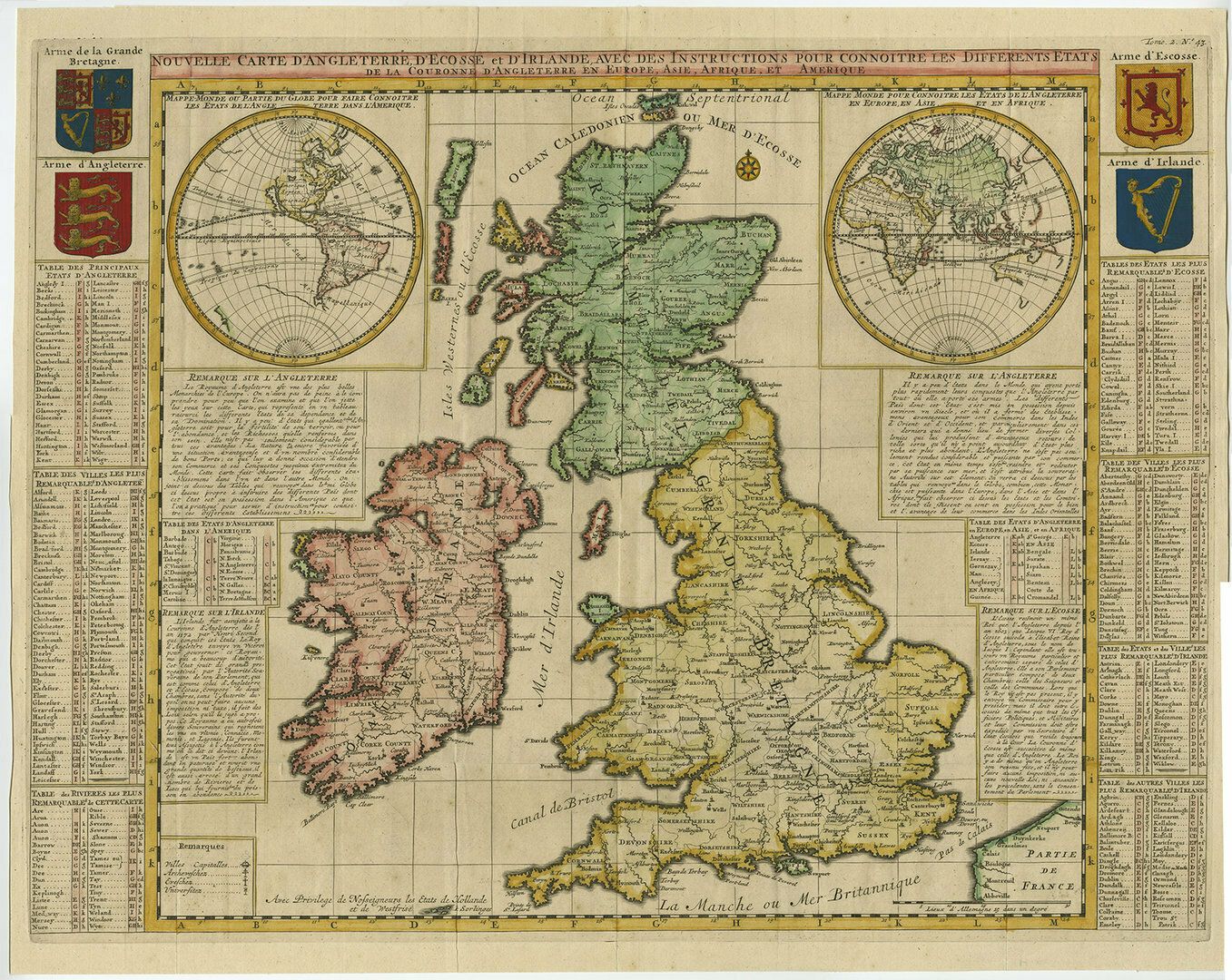 Antique Map Of The British Isles With Insets Of Hemispheres