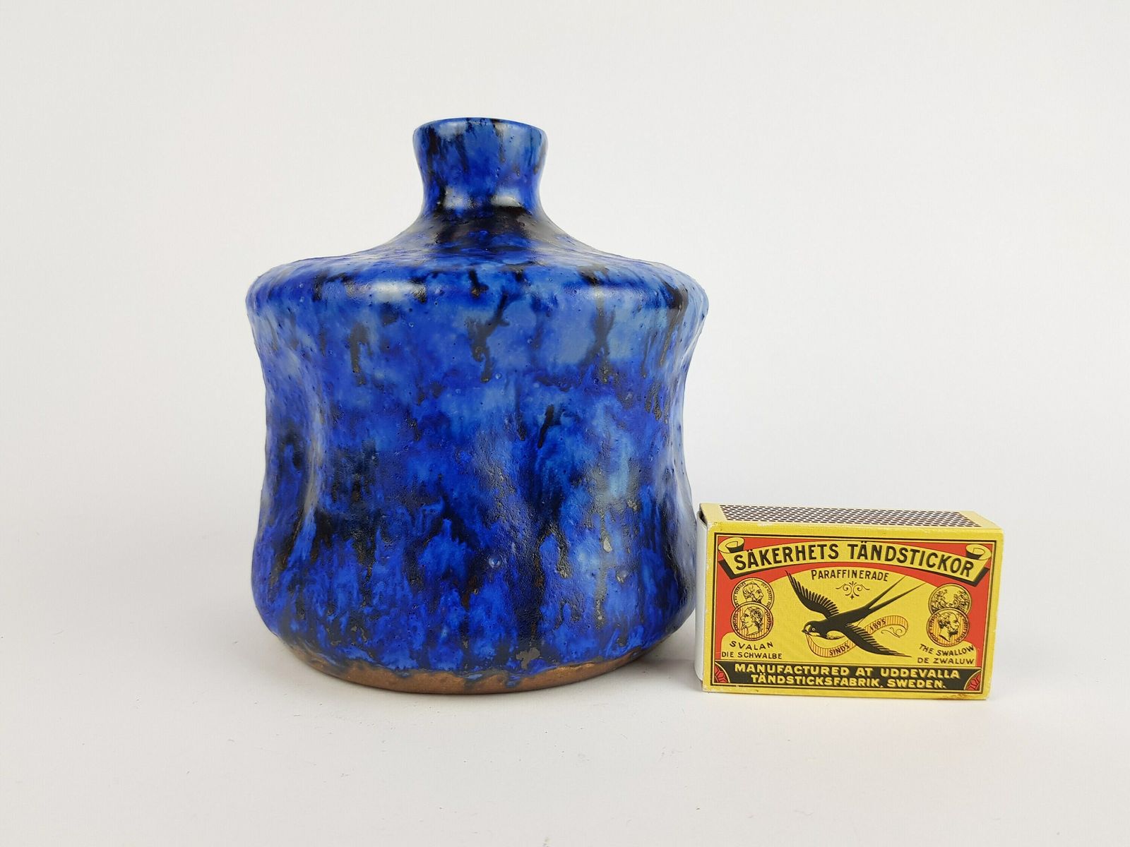 Vintage Studio Art Pottery Dented Blue Vase West German Pottery 1970s photo furniture
