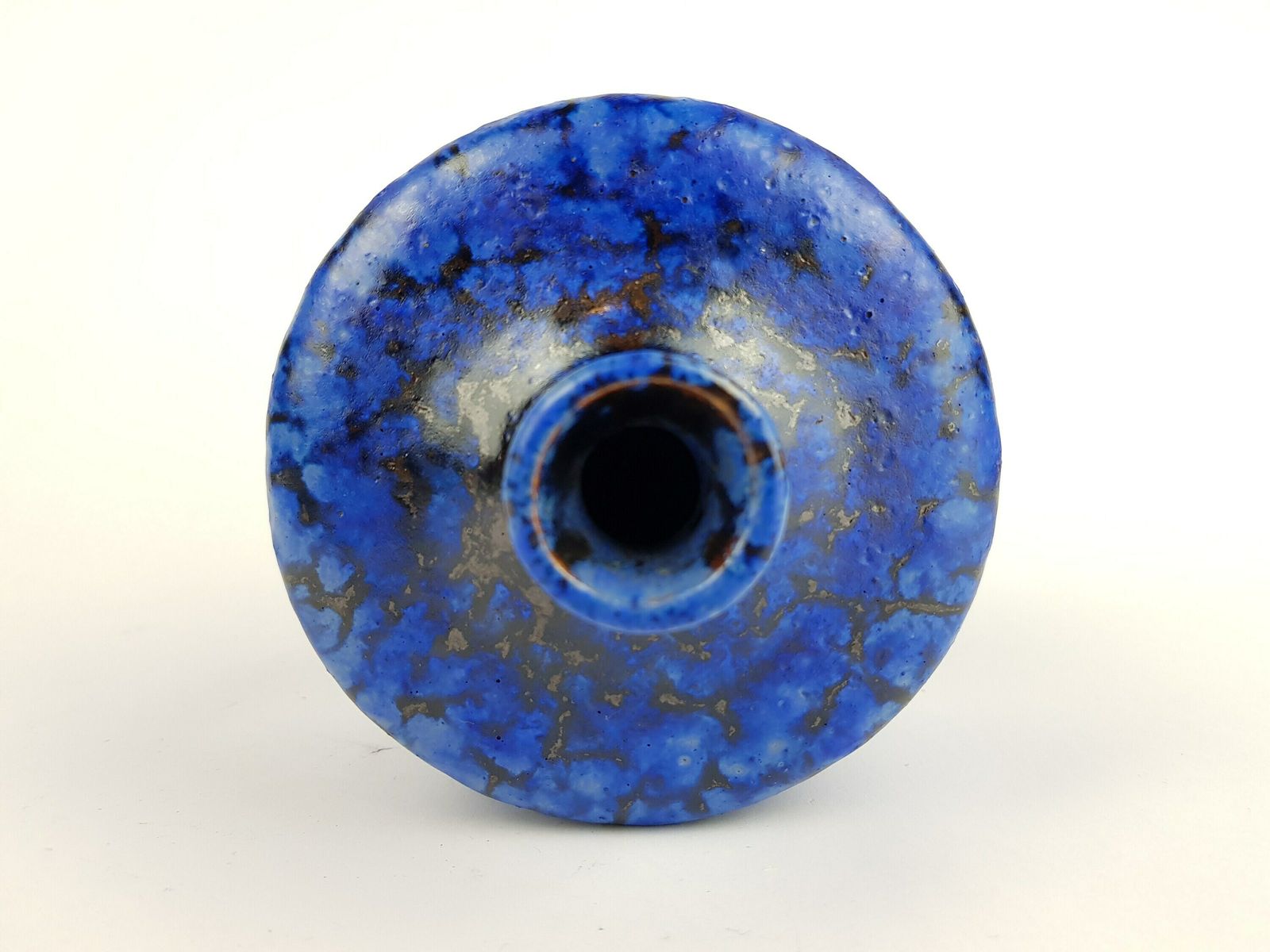 Vintage Studio Art Pottery Dented Blue Vase West German Pottery 1970s photo Home Decor