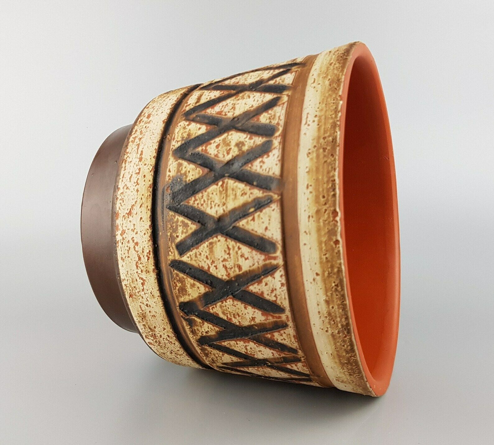Vintage Dumler And Breiden Keramik Brown And Beige Flower Pot Planter With Incised Pattern West German Pottery 1950s photo Home Decor