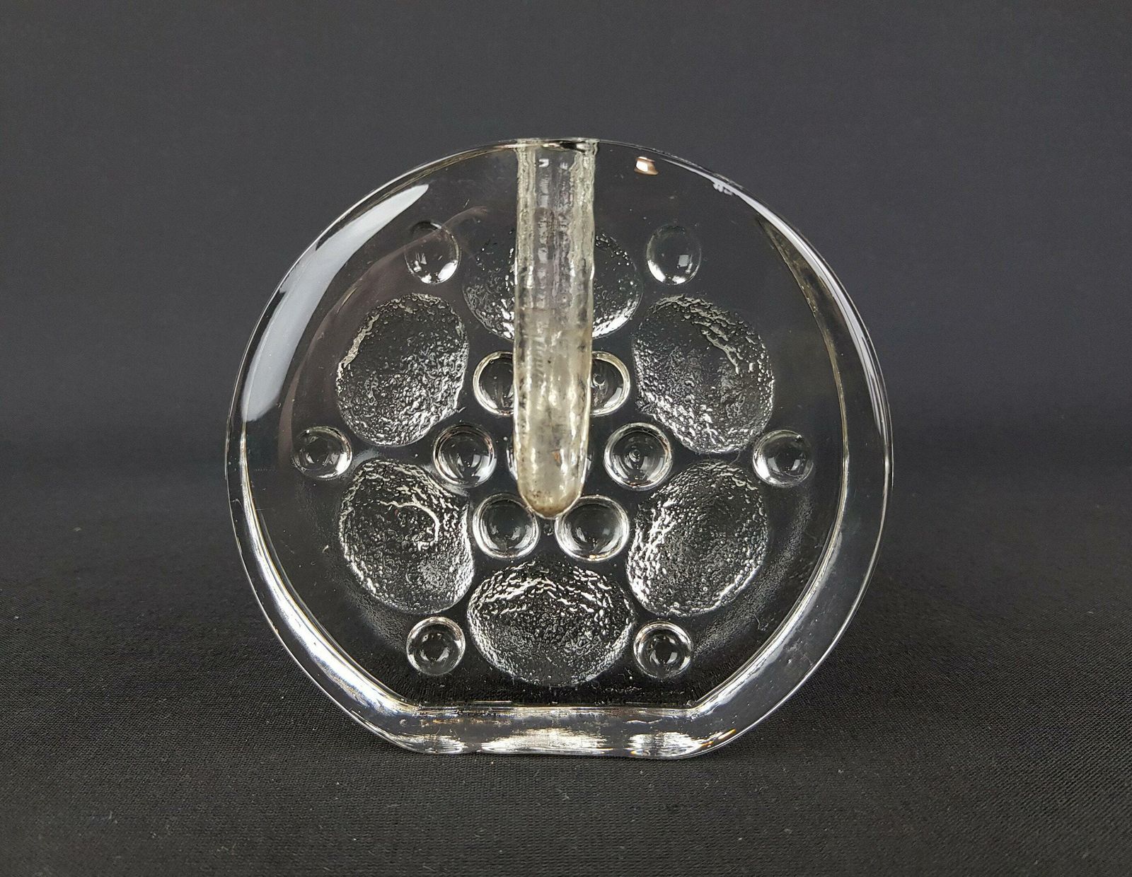 Vintage Wiesenthal Glashutte Heldere Ronde Glazen Solifleur Vaas Met Reliëfdecor, Duitsland, Jaren 1960–1970