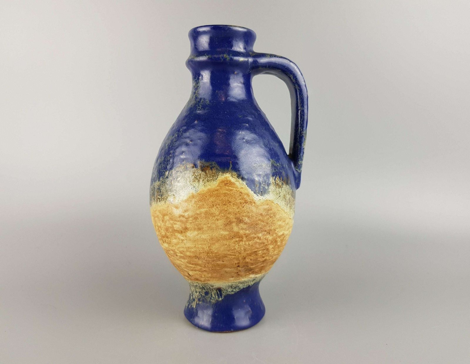 Vintage Karlsruher Majolika Handled Blue Vase 7316 By Fridegart Glatzle 1950   1960s