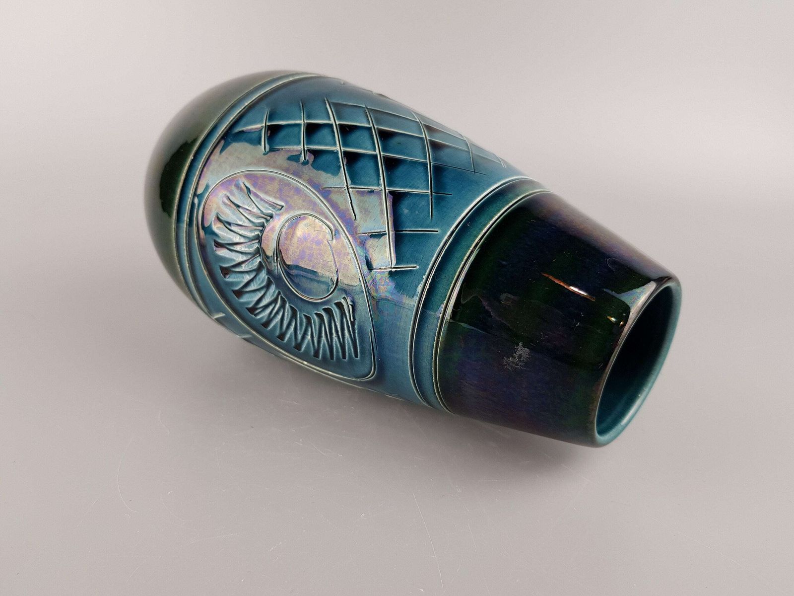 Vintage Ubelacker (U Keramik) Blue Vase 455 20 West German Pottery 1960s photo for sale