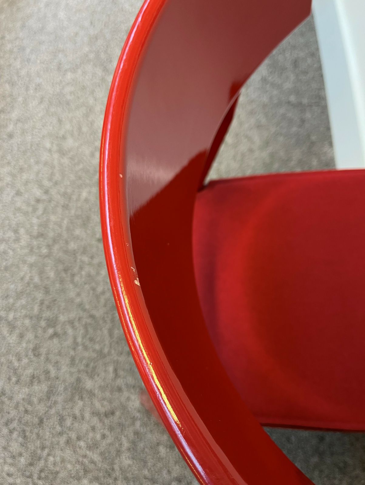 Vintage Red Lacquered Felt Fabric Chairs | Mid Century Design | Seating For Home & Office Use photo Furniture