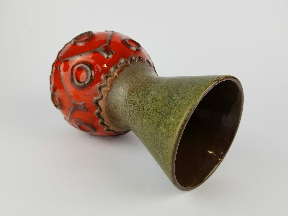 Vintage Green Red Carstens Keramik Vase 1256 22 West German Pottery 1960s photo for sale