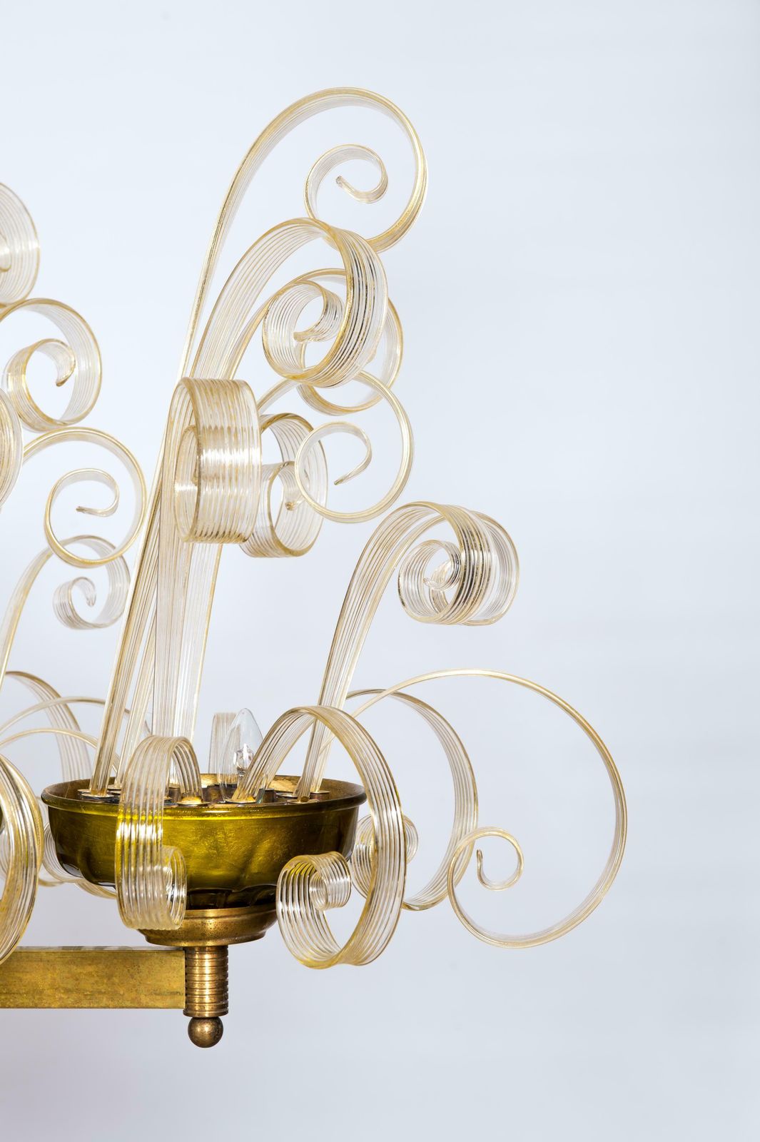 Pastorals Flush Mount In Gold Murano Glass And Green Italy 1970s photo Lighting