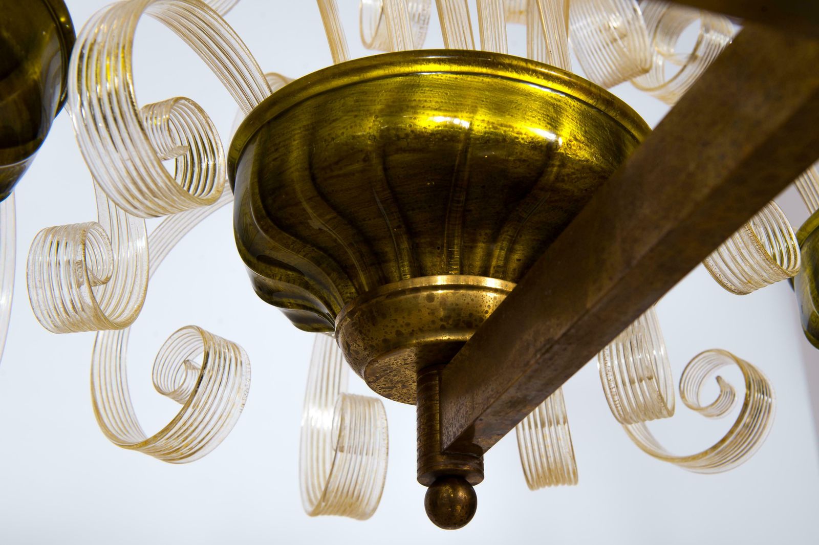photo vinterior Pastorals Flush Mount In Gold Murano Glass And Green Italy 1970s