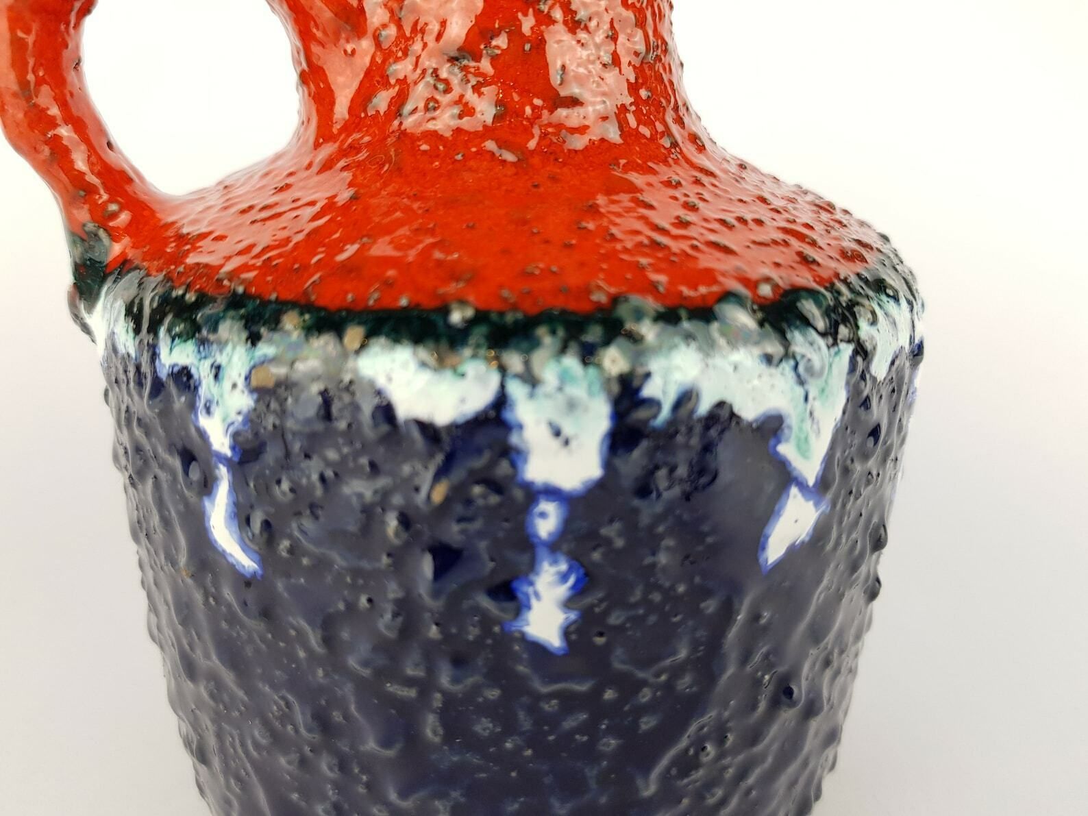 Vintage Marei Keramik Majolikafabrik Rheinbach Handled Fat Lava Vase 1970s West German Pottery 4300 photo for sale