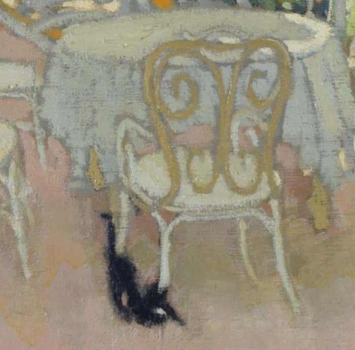 Michel Dureuil La Table Du Jardin Garden Table With A Black Cat Oil Painting By Michel Dureuil photo Art