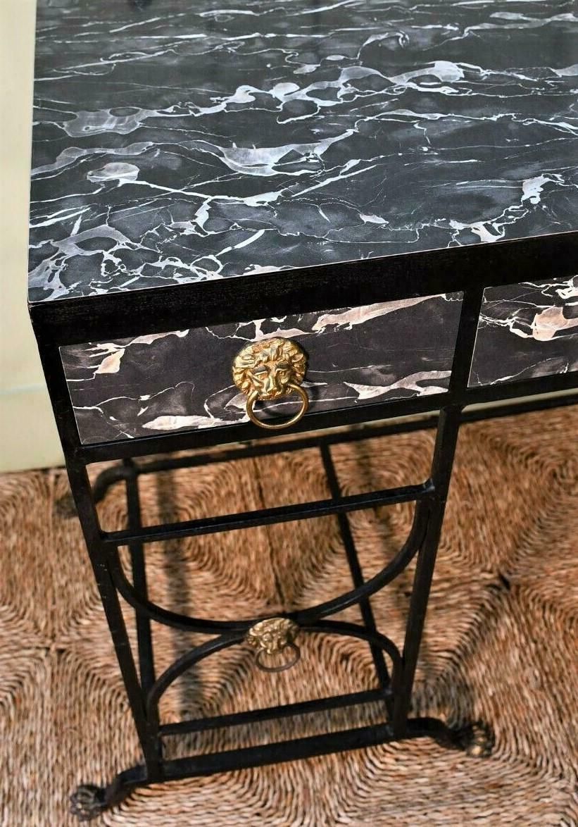 Regency Faux Marble Iron Sideboard By Roger Thibier photo Furniture