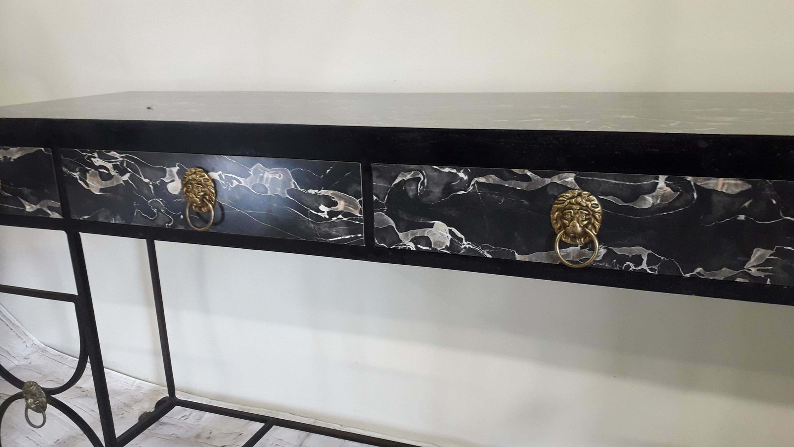 Regency Faux Marble Iron Sideboard By Roger Thibier photo vintage
