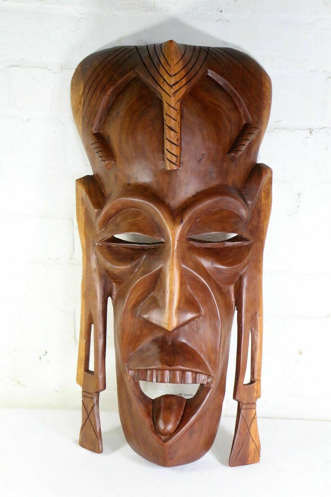 Large African Carved Face Mask Vintage Sculpture Hand Carved Zulu Southern photo furniture
