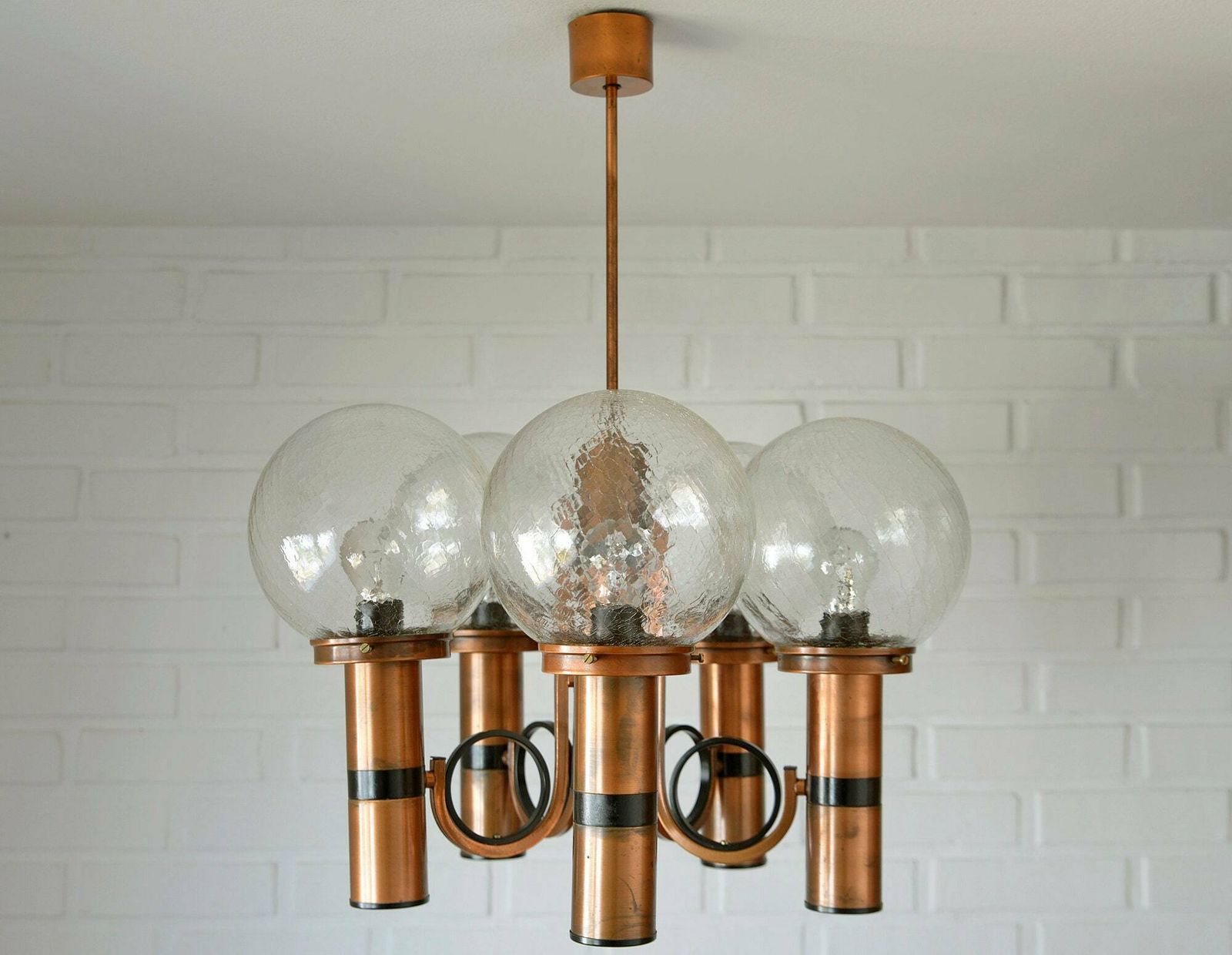 Large Vintage Copper Pendant Lamp / 1980's Brutalist Light Fixture / Mid Century Modern Chandelier photo furniture